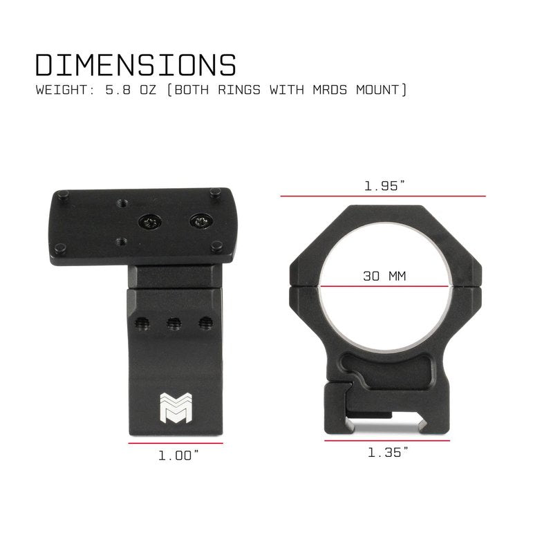 Monstrum Kimera Scope Rings | Includes Detachable Piggyback Red Dot Base | RMR Footprint | 30 mm Diameter | Low Profile 0.85 inch Center Height