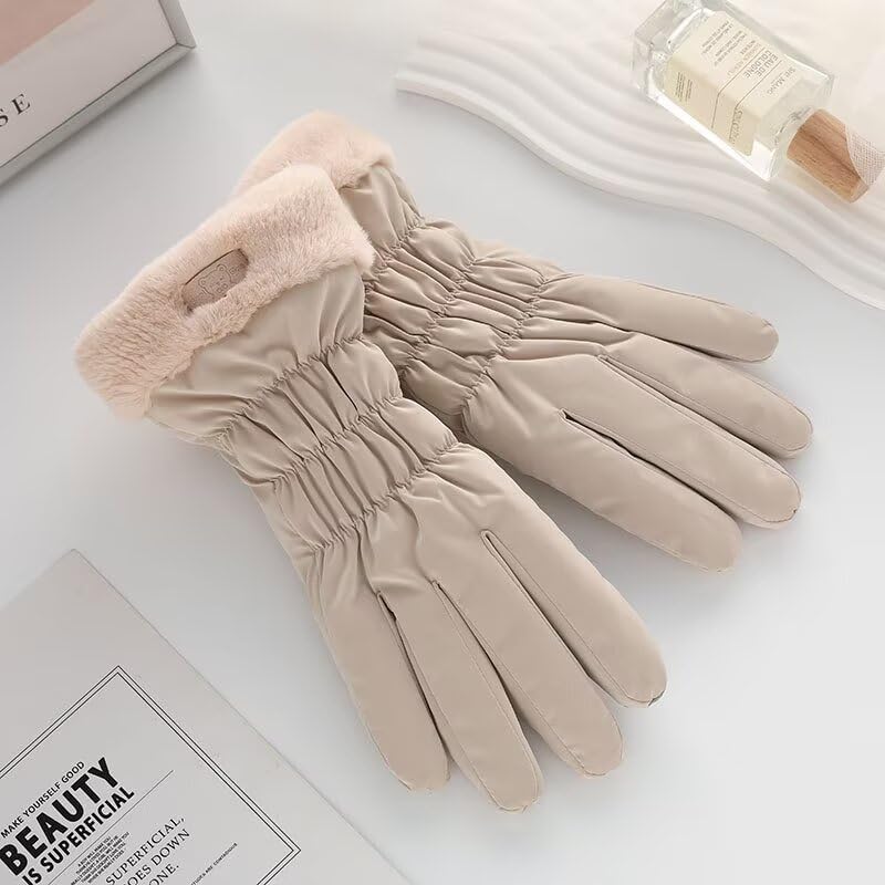 Windproof Winter Ski Gloves - Water-Resistant Thermal Medium Beige