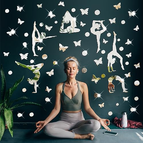 Gymnastics Wall Decals Silhouettes Sport Art Girl Vinyl Decals Wall Sticker Fits Kids Room Decor Home Decor for Living Room Bathroom Removable Modern Mirror Tile Sticker for Yoga Room Gym Bedroom