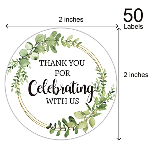 Thank You Stickers for Celebrations - 2-Inch Round Labels, 50-Pack