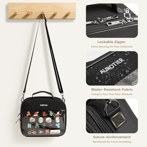 AUROTIER Black Enamel Pin Display Bag with 12-Page Book & Removable Pads