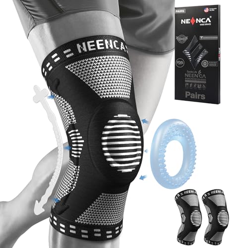 NEENCA Professional Knee Brace Support for Men & Women, Black, Large, Pack of 2