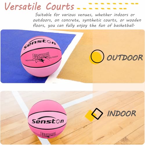 Senston Pink Size 5 Outdoor Basketball 27.5'' Premium Grip with Pump