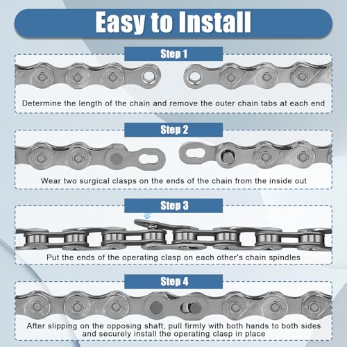 21/24/27 Speed Bicycle Chain for Mountain & Road Bikes - Silver, Adjustable & Durable