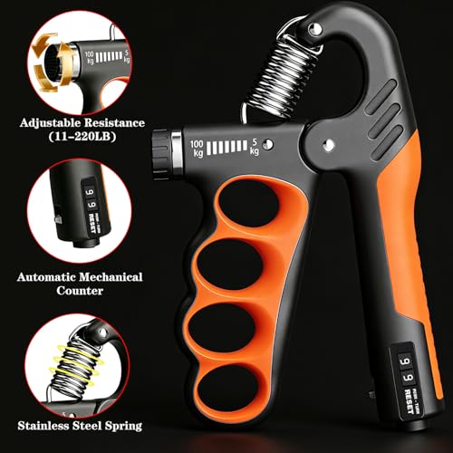 Red Hand Grip Strengthener 11-220LB Adjustable Resistance with Counter - 2PCS