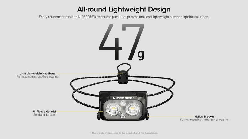 Nitecore NU25 MCT UL 400 Lumens Ultra Lightweight Headlamp, USB-C Rechargeable Sticker for Back Packing, Camping and Running