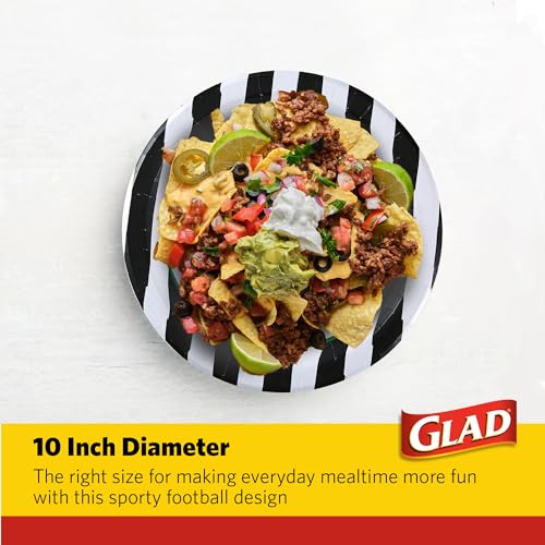 10-Inch Disposable Paper Plates - Referee Football Design, 58 Count - Black/White