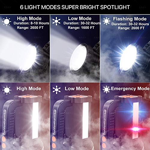 Super Bright LED Spotlight Rechargeable Flashlight 10000 Lumen Handheld Spotlight 10000mAh Long Lasting Torchlight Searchlight Flood Fishing Hiking Camping Flashlight USB Output with Tripod