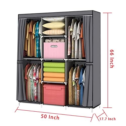 YOUUD Wardrobe Storage Closet Clothes Portable Wardrobe Storage Closet Portable Closet Organizer Portable Closets Wardrobe Closet Organizer Shelf Wardrobe Clothes Organizer Standing Closet Gray