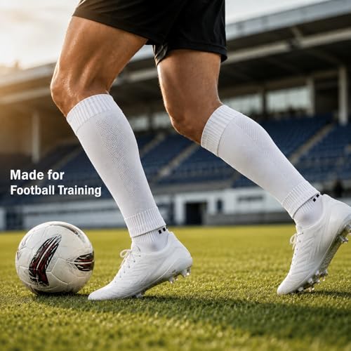 MIHAIR 2 Set White Soccer Grip Socks & Shin Guard Sleeves for Men Women