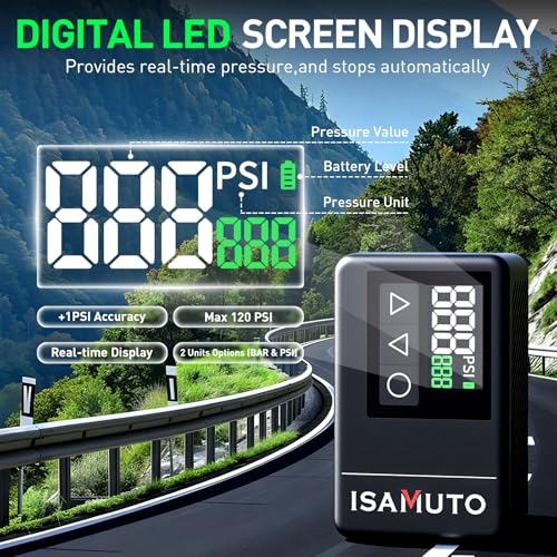ISAMUTO Black Mini Electric Bike Pump with Digital Gauge & Auto Shut-Off, Portable 150 PSI Tire Inflator for Road, MTB & E-Bike
