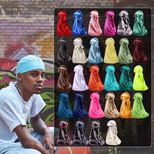 ForceWave Silky Satin Durags for Men 2-Pack - Do Rag for Waves, Black & Navy