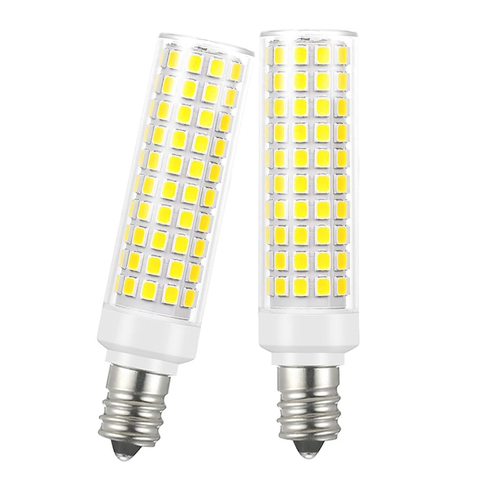 E12 100W Candelabra LED Light Bulbs Equivalent, 6000K Daylight Bright Cool White,1200 Lumen C7 T6 Not-Dimmable E12 12W LED Chandelier Bulbs for Ceiling Fan Pendant Salt Lamp,2 Pack