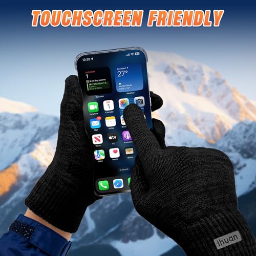 Thermal Winter Gloves for Men & Women - Black, Large