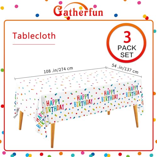 Happy Birthday Tablecloths - 3 Pack 54x108 Inch Round Dot Design