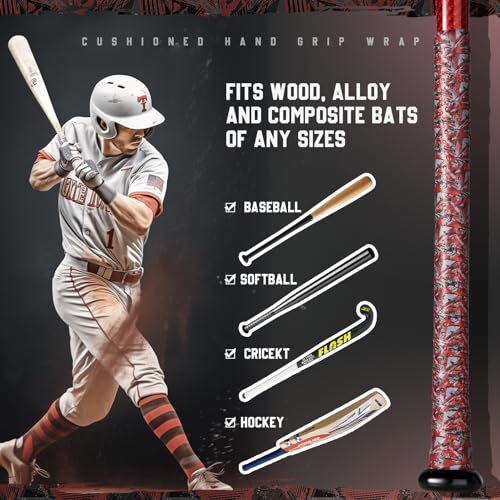 Non-Slip Baseball Softball Bat Grip Tape - Red, 1.1mm Thickness