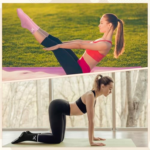 Grippy Pilates Socks for Women - 4 Pairs in Black, Pink, White, Khaki