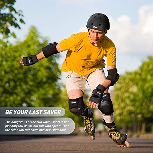 Skating Protective Gear Set for Ages 14+ - Helmet, Knee & Elbow Pads, Wrist Guards - Black
