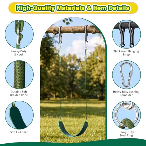 Green 2 Pack Heavy Duty Kids Swing Seats with 79" Adjustable Rope, Supports 330LBS