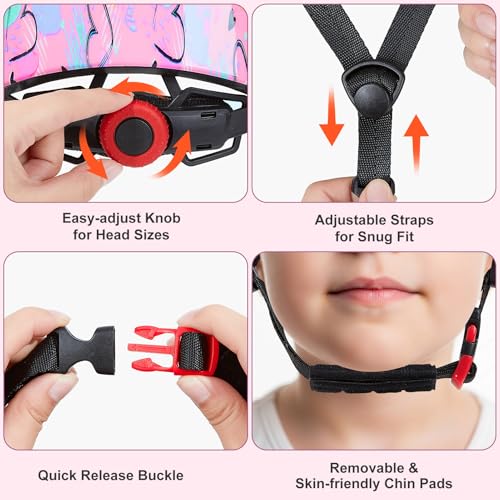 Kids Bike Helmet with DIY Cat Ears - Pink Hearts / Small 3-8