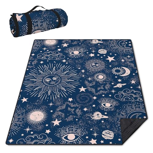 Awufncksn 6'8 x 6'8 Waterproof Picnic Blanket Beach Mat Sun & Moon Blue