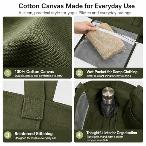 Yoga Mat Bag - Green Cotton Canvas Tote with Pockets