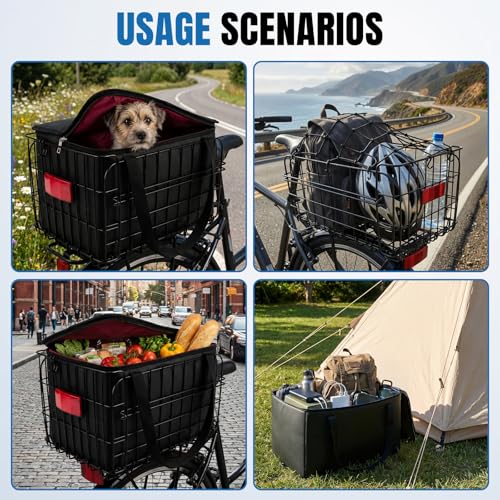Foldable Rear Bicycle Basket with Waterproof Cover & Shockproof Lined Bag