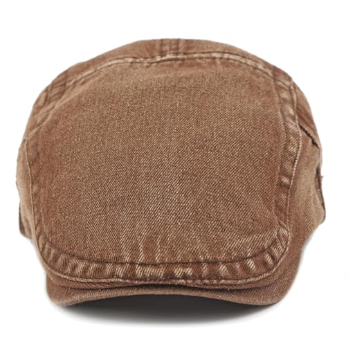 PTDTSHOU Coffee Brown Navy Denim Newsboy Cap for Men Adjustable Flat Ivy Gatsby Hat