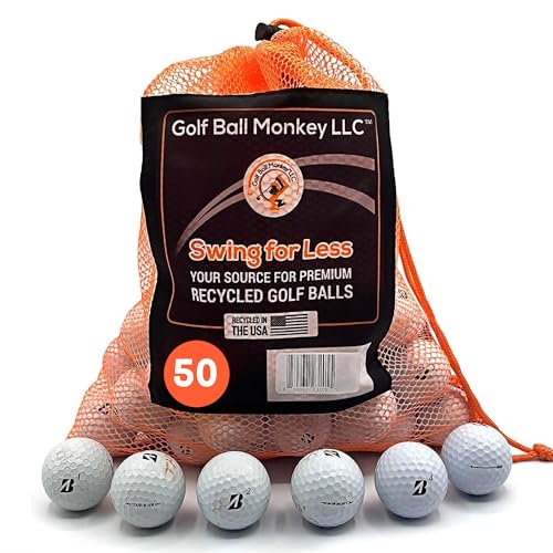 Golf Ball Monkey Recycled Golf Balls for Bridgestone White Mix 50 Pack - Model 3A/Good