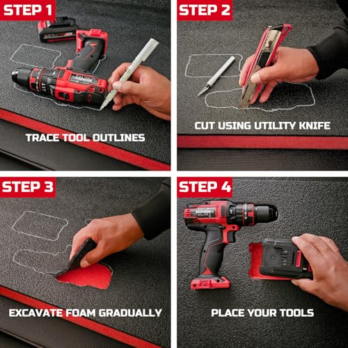 ONREVA Tool Box Foam, 3Pack 16x12x2 inch, Foam Inserts for Cases, Polyethylene Storage Sheets for Toolbox Hard Case, Tool Shadow Insert, Kaizen Organizer Sheet