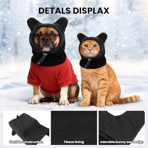 ETOFIXEE Dog Snood Winter Hood with Ear Protection & Neck Warmer - Small, Black