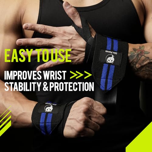 Powerlifting Wrist Wraps - Adjustable 18" Straps with Thumb Loops - Black Blue