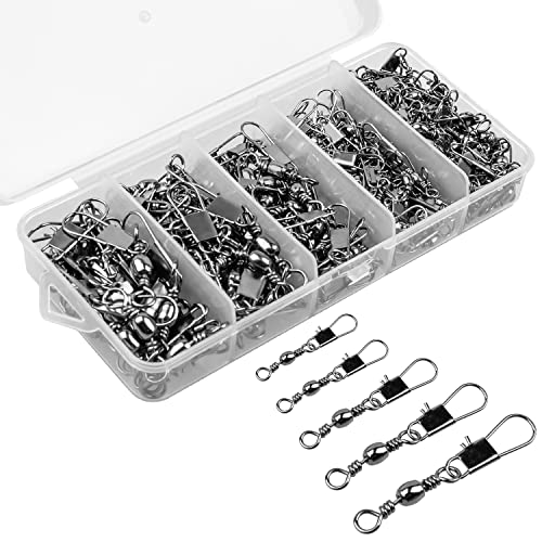 200PCS Fishing Swivel and Coastlock Snap Set - 5 Sizes with Storage Box