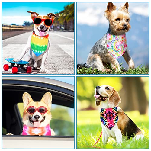 Weewooday 20 Pcs Tie-Dye Dog Bandanas Set, L Size – Reusable Polyester Triangle Scarves