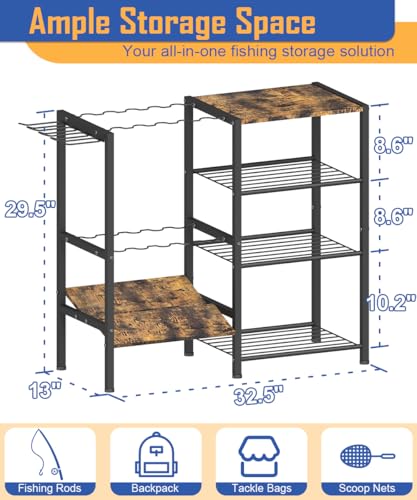 Tigerden Black Fishing Rod Holder for Garage - 4 Tier Multi-Use Storage Rack for Up to 10 Rods
