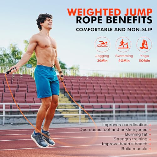 KUTIZE Orange 1lb Weighted Jump Rope for Home Fitness – Adjustable Heavy Rope for Boxing, Cardio
