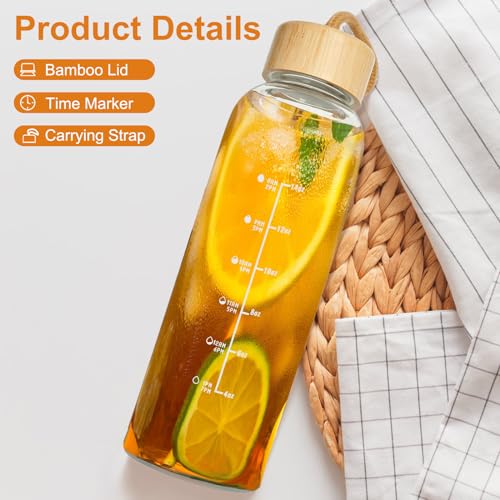 17oz Borosilicate Glass Water Bottle with Lid & Time Marker