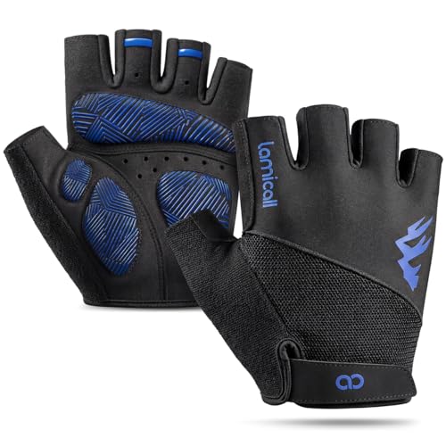 Lamicall Blue Large Bike Gloves for Men & Women - Breathable Shock-Absorbing Cycling Gloves