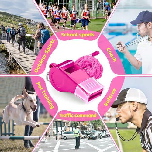 Pink Emergency Whistle with Lanyard - Loud Crisp Sound (2 Pack)