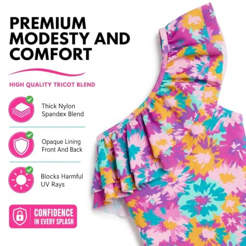 Kanu Surf Girls Morgan Floral Ruffle One-Shoulder 1-Piece Swimsuit River Purple XS-XL