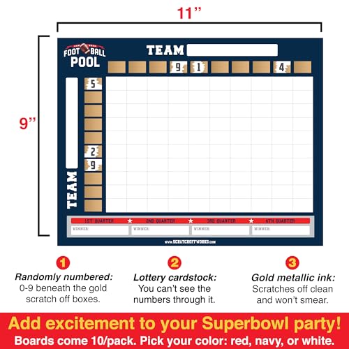 Football Scratch Off Cards - 100 Pack - Navy Football Squares