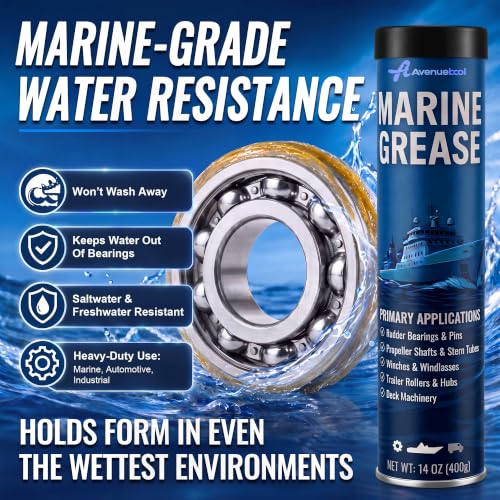 Marine Grade Waterproof Grease - 14 oz Tube, High Temp Bearing Lubricant for Boats & Trailers