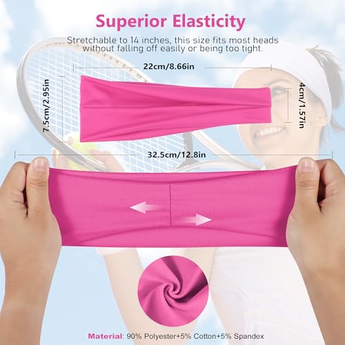 Wide Elastic Headbands for Women - 8 Pack in Vibrant Colors