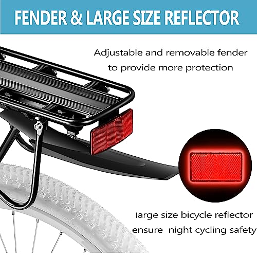 Bike Cargo Rack with Fender & Reflective Safety - Large Size