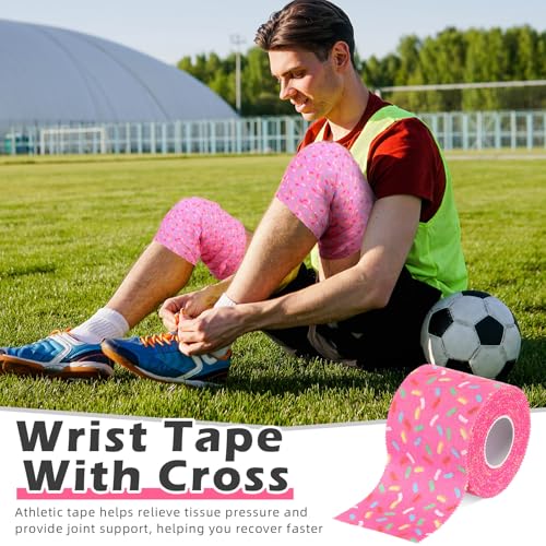 Cotton Wrist Tape for Athletes - 2in x 23ft, Colorful Dots/Pink