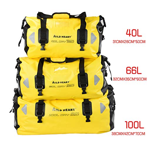 Wild Heart Waterproof Motorcycle Duffel Bag 40L Yellow with Rope Straps and Inner Pocket