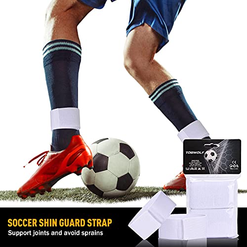 TOBWOLF 4PCS Black & White Soccer Shin Guard Straps - Anti-Slip Sports Football Ankle Supports