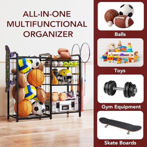 Large Capacity Garage Sports Equipment Organizer with Hooks & Baskets