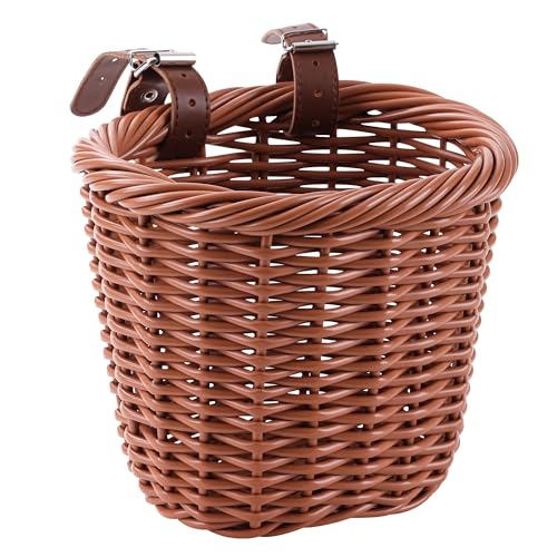 Kids Bicycle Basket - Woven Wicker Handlebar Basket - Brown