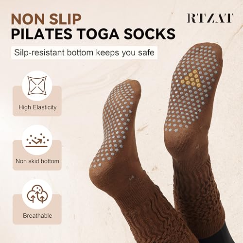 Pilates Grip Socks for Women - 3 Pairs Non-Slip Large Size